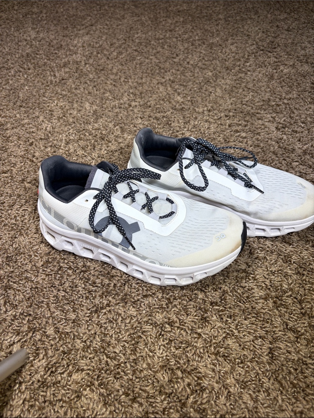 On Cloudmonster Woman’s White Running Shoes with Black Accents - size 8